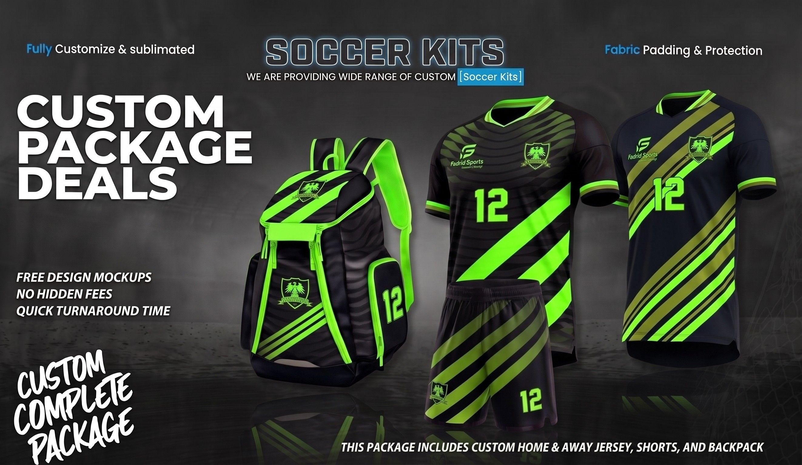 Custom Soccer Uniform Package with Warmup Suit Cinch Bag and Book Bag